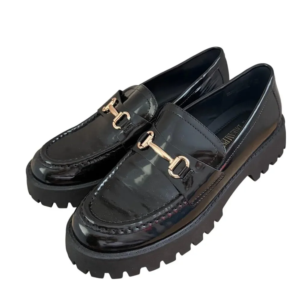 Dream Pairs Chunky Platform Slip On Loafers Black Patent Size 9